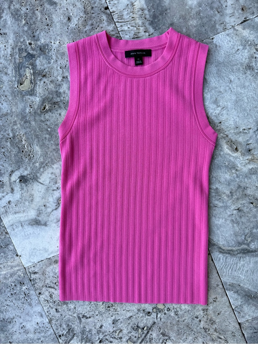Ann Taylor Ribbed Sleeveless Tank Top - Hot Pink